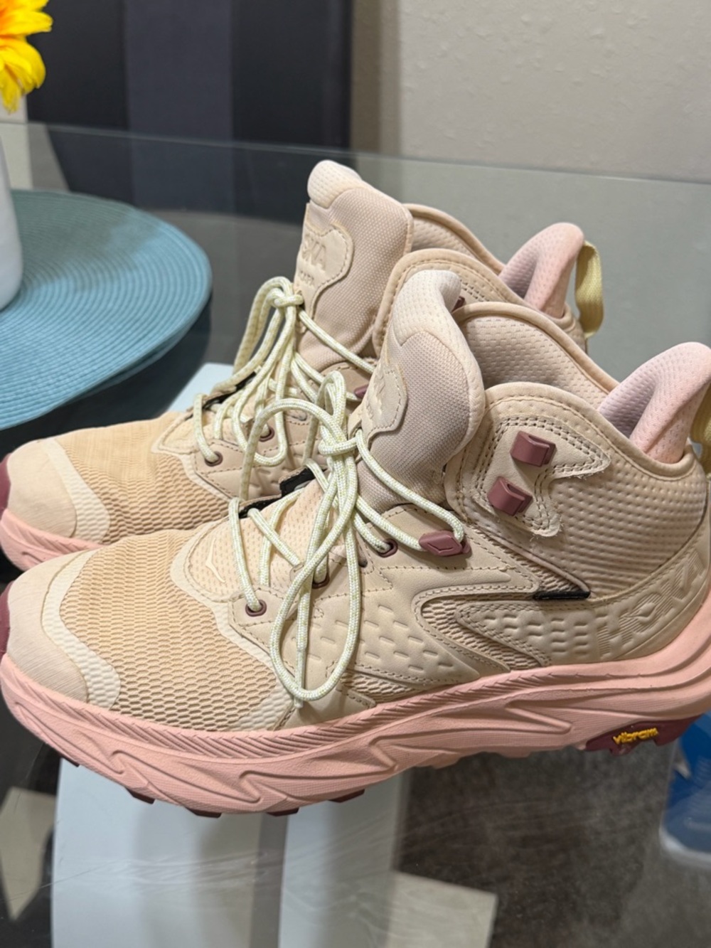 Hoka Trail Hiking Shoes in Beige & Pink - Picture 3 of 5